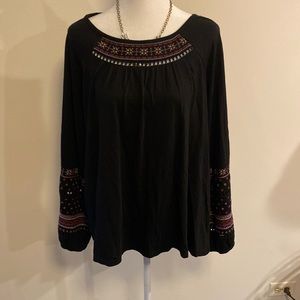 J Jill black blouse with multicolor print by neckline and sleeves size M